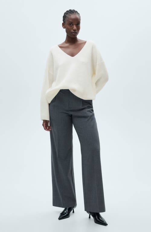 Shop Mango Rib V-neck Sweater In Ecru
