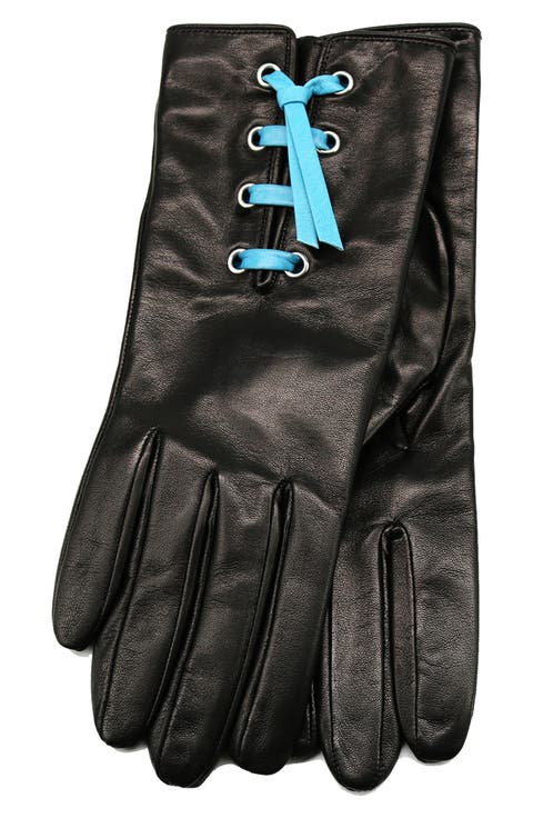 Eyelet Lace-Up Leather Gloves