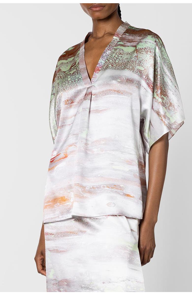 Roksanda Varo Printed Silk Blouse, Alternate, color, Brush Mint / Cinnamon / White