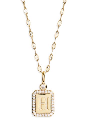 Leith Initial Pendant Necklace In H- Clear- Gold