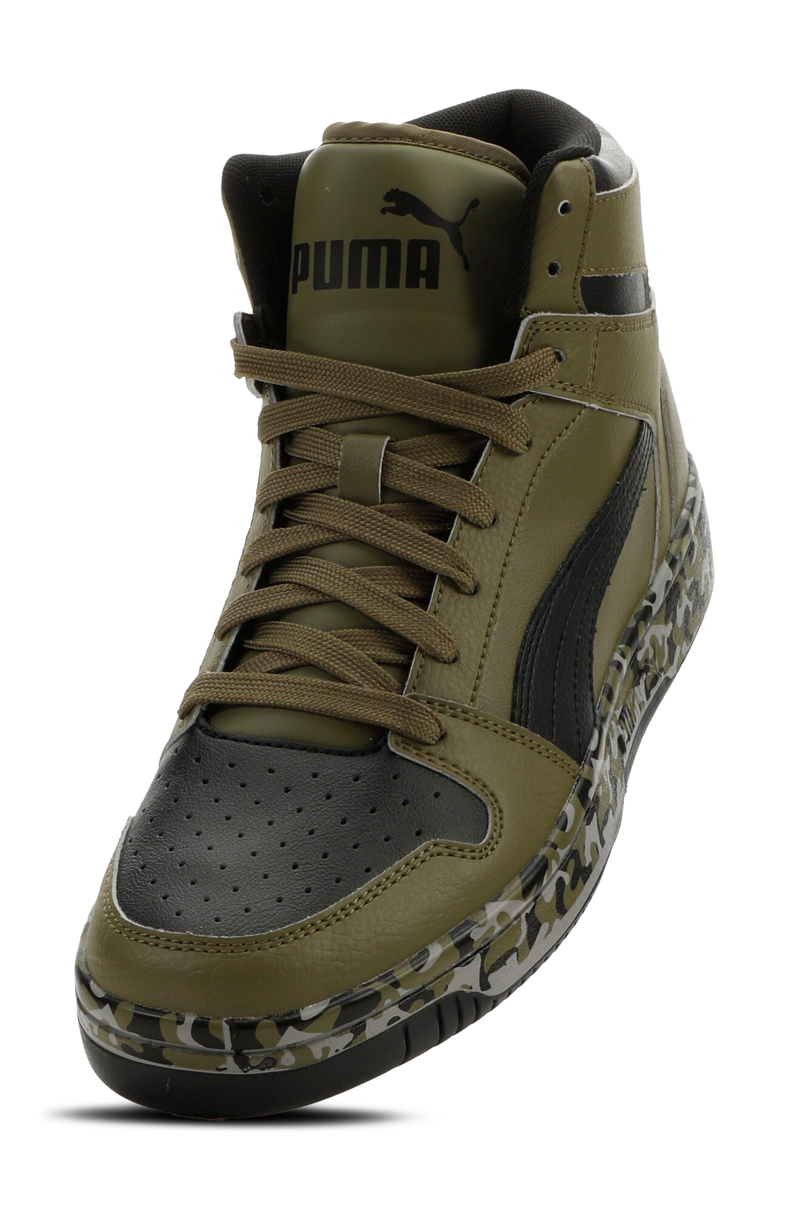 Rebound Layup RCL Camo High Top Sneaker, Alternate, color, PUMA OLIVE/ PUMA BLACK