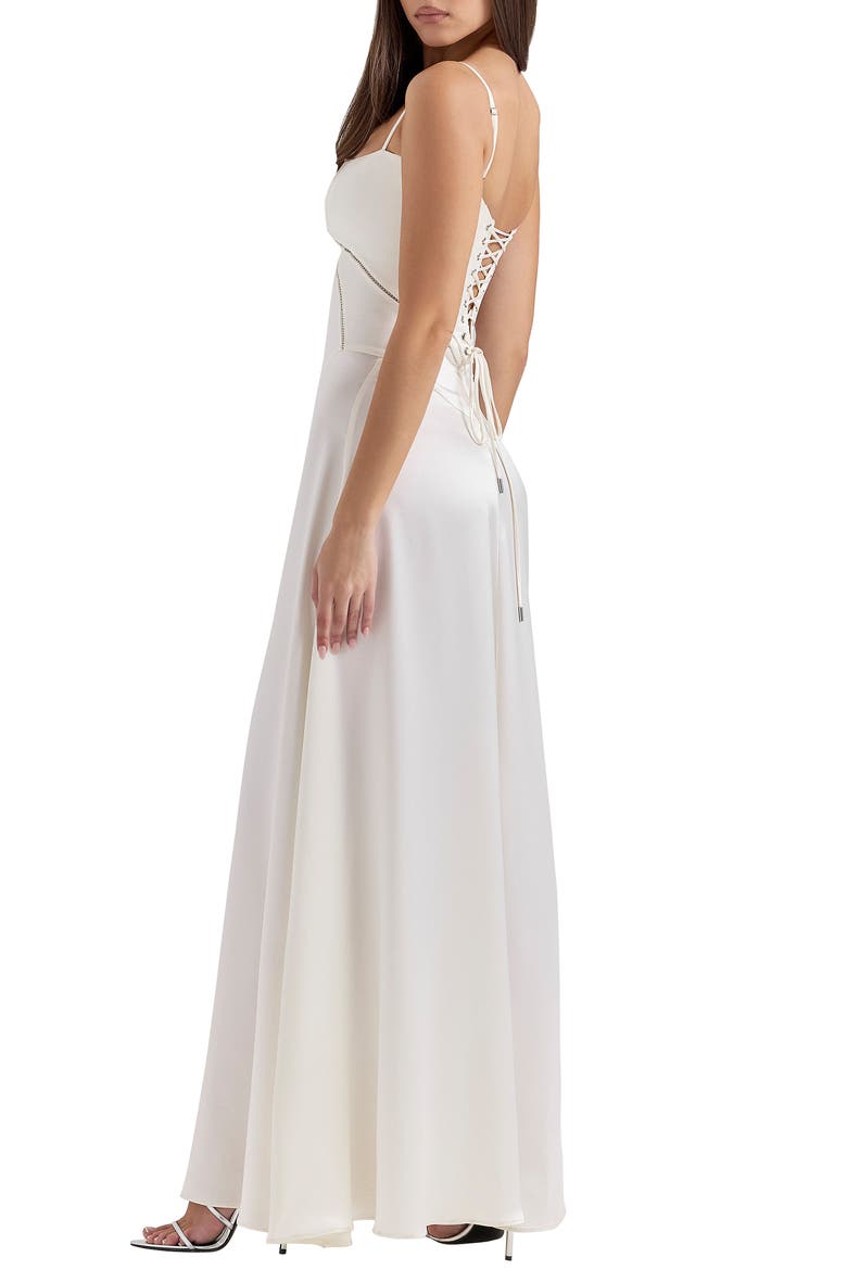 Anabella Lace-Up Satin Gown, Alternate, color, IVORY