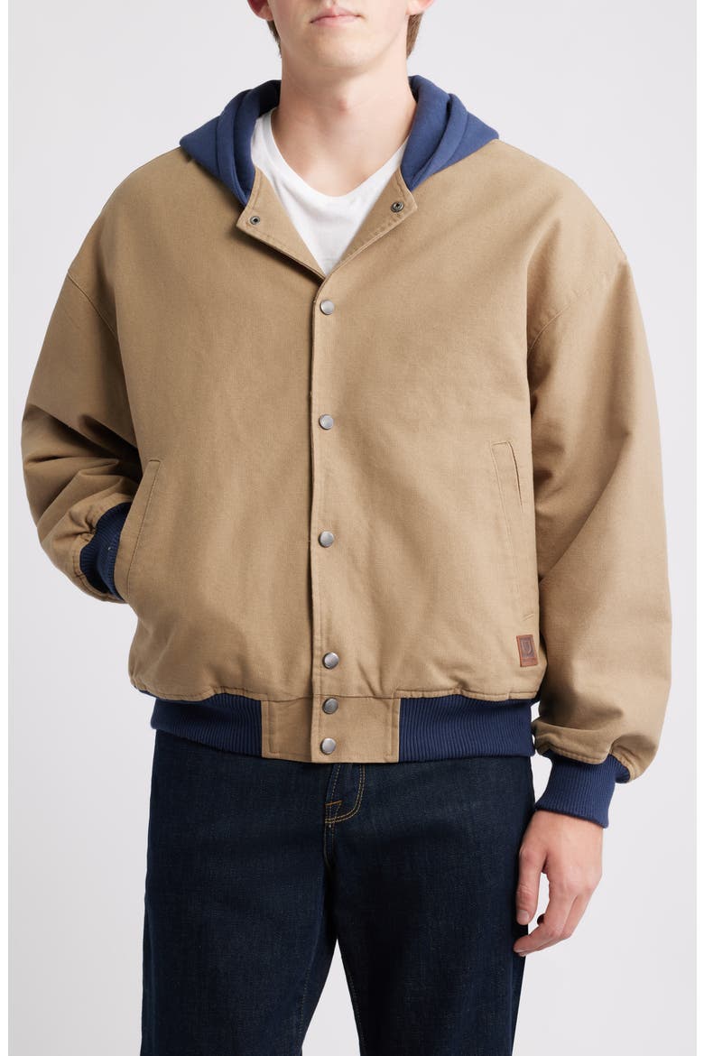 Hooded Cotton Canvas Bomber Jacket, Alternate, color, KHAKI/ MOOD INDIGO