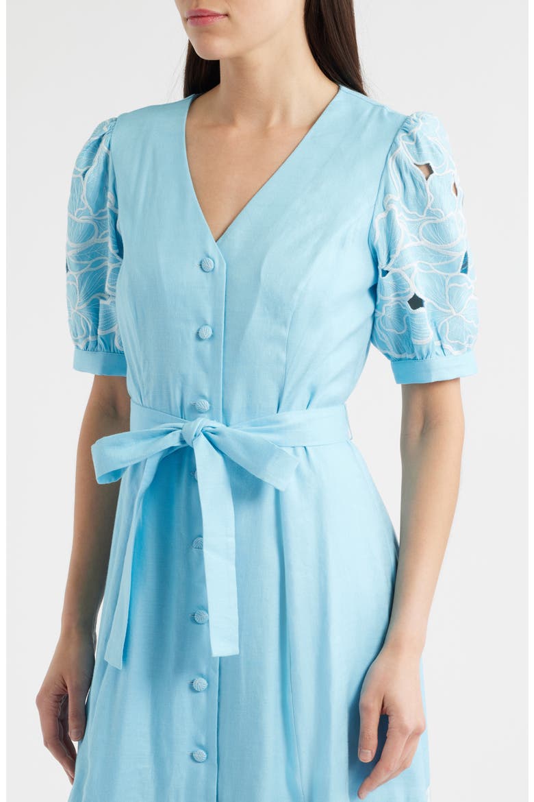 tahari linen dress The Marina Feather Forrest Dress In Multi