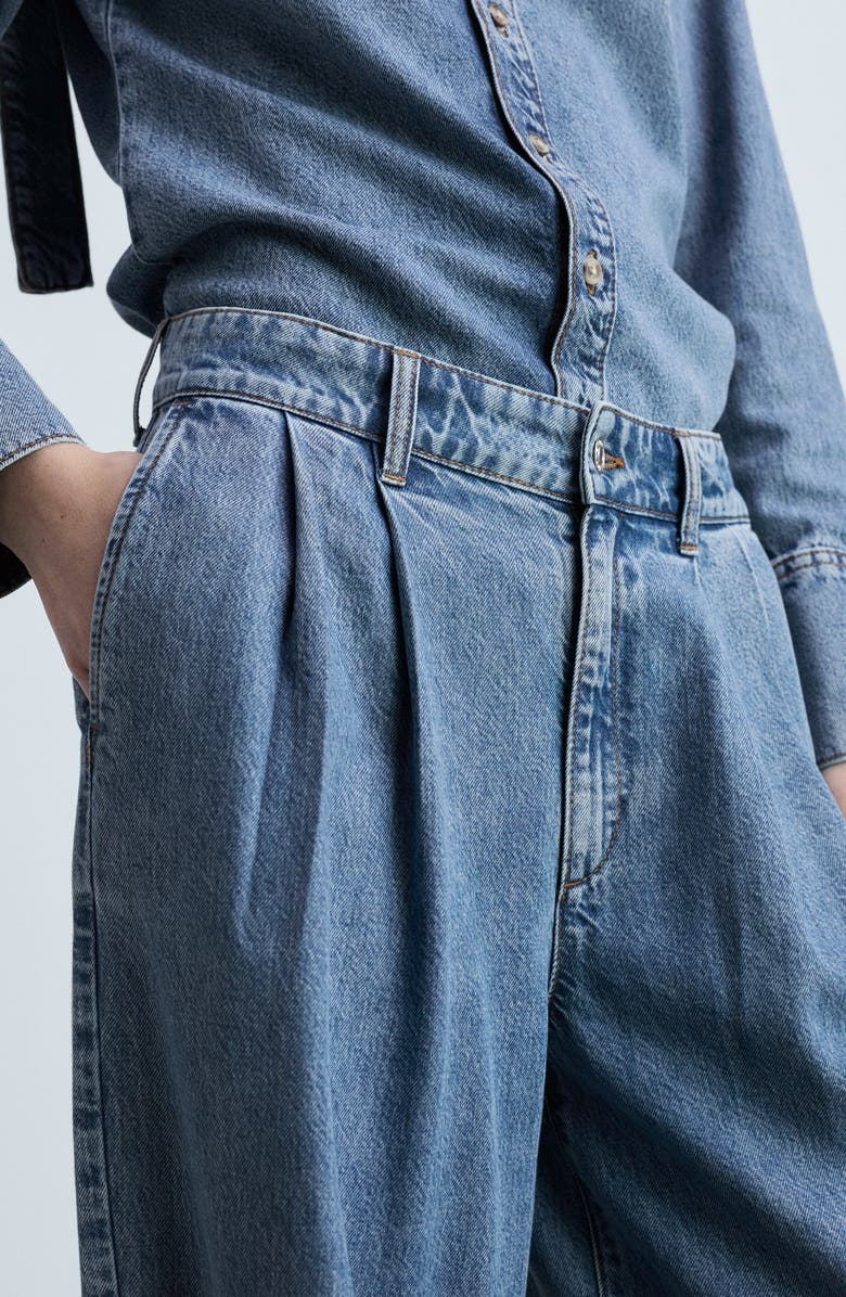 MANGO Pleated High Waist Wide Leg Jeans, Alternate, color, Medium Blue