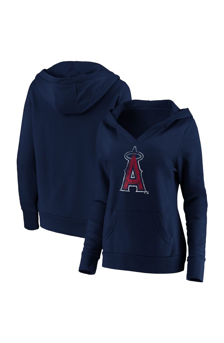 FANATICS Women's Fanatics Branded Navy Los Angeles Angels Core Team Crossover V-Neck Pullover Hoodie, Main, color, 