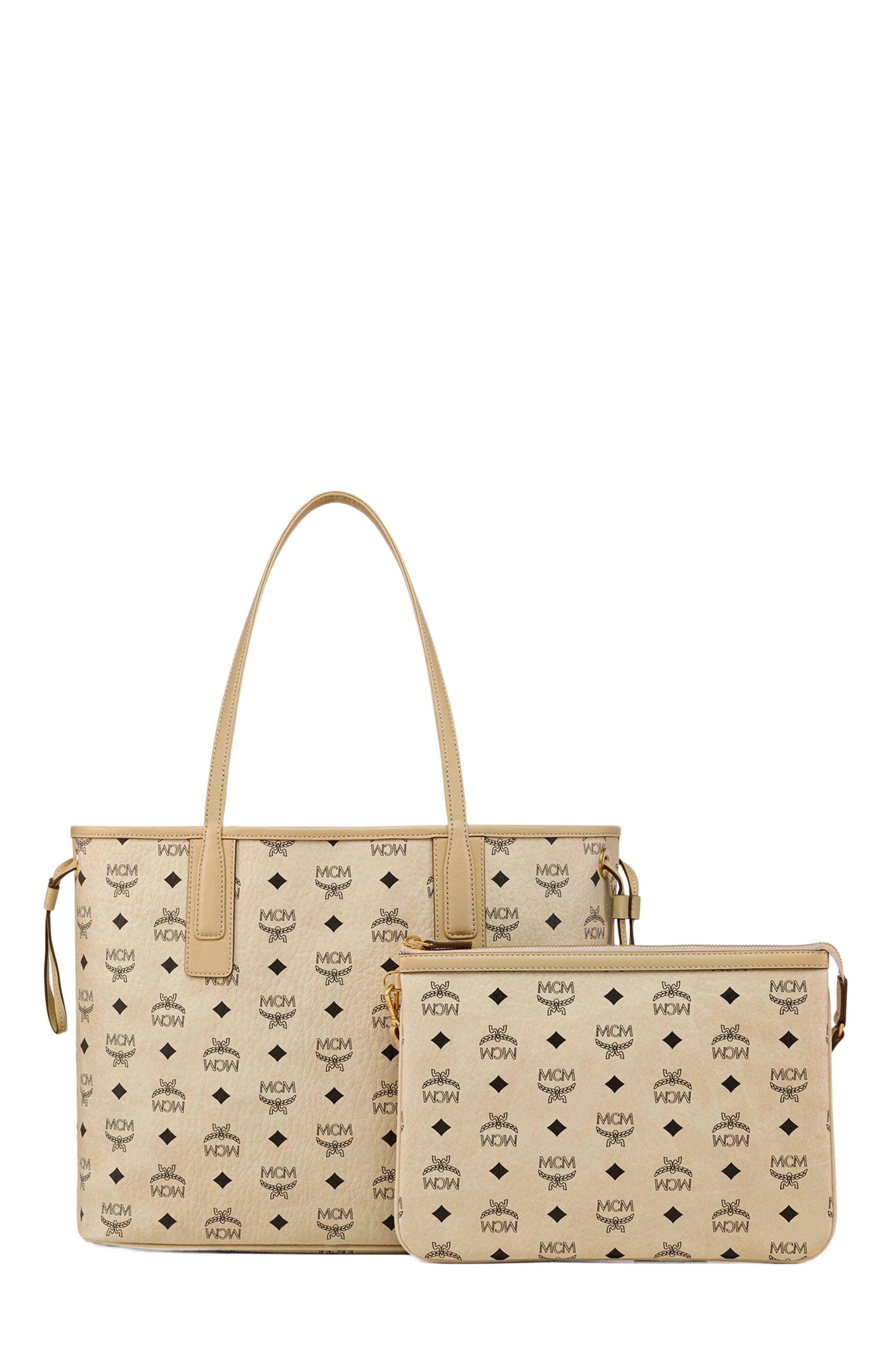 MCM Medium Liz Reversible Shopper, Alternate, color, Beige+Black Logo