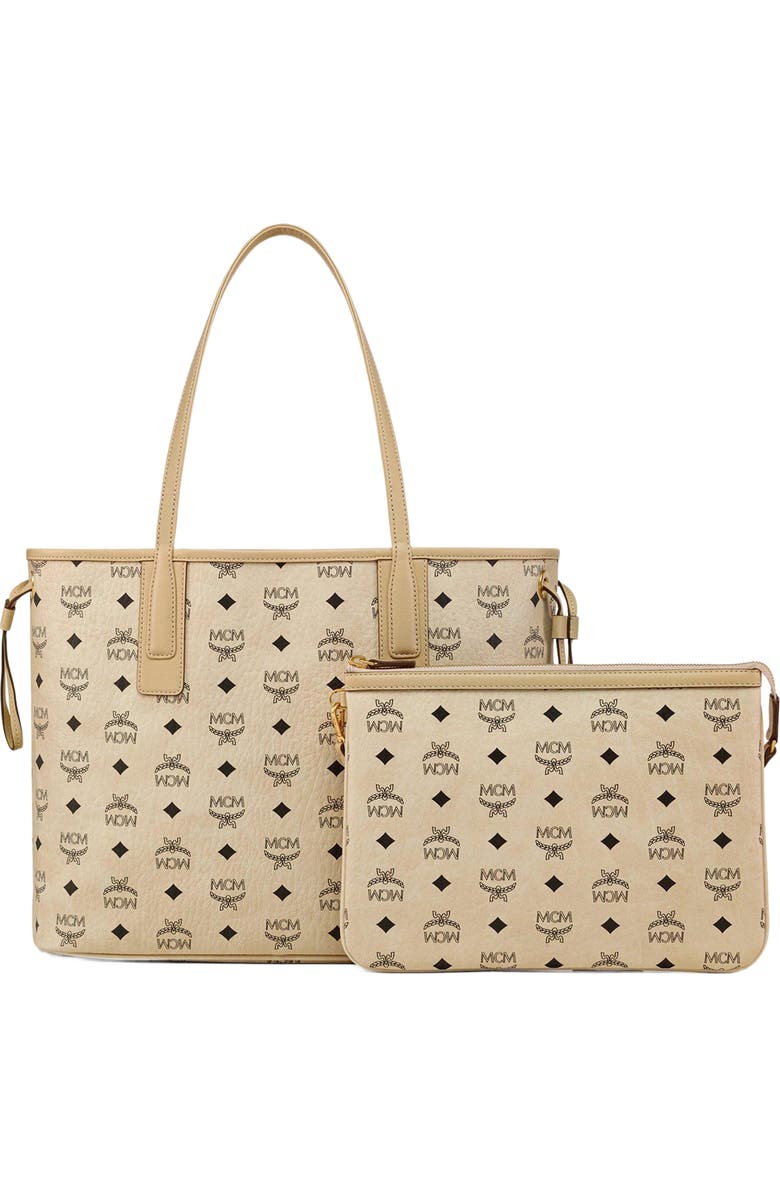 MCM Medium Liz Reversible Shopper, Alternate, color, Beige+Black Logo