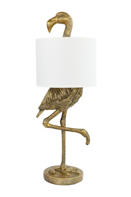 Storied Home Resin Flamingo Table Lamp With Linen Shade, Gold Finish
