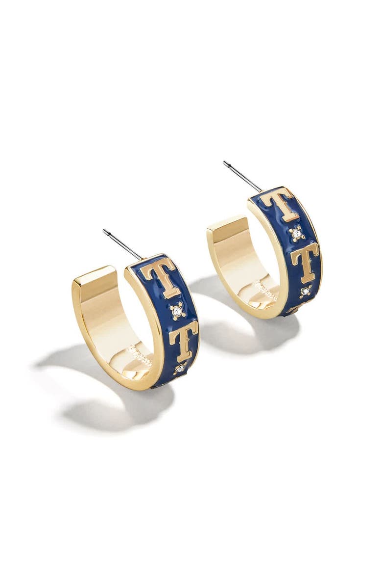 WEAR by Erin Andrews x BaubleBar Texas Rangers Enamel Hoop Earrings, Main, color, Gold
