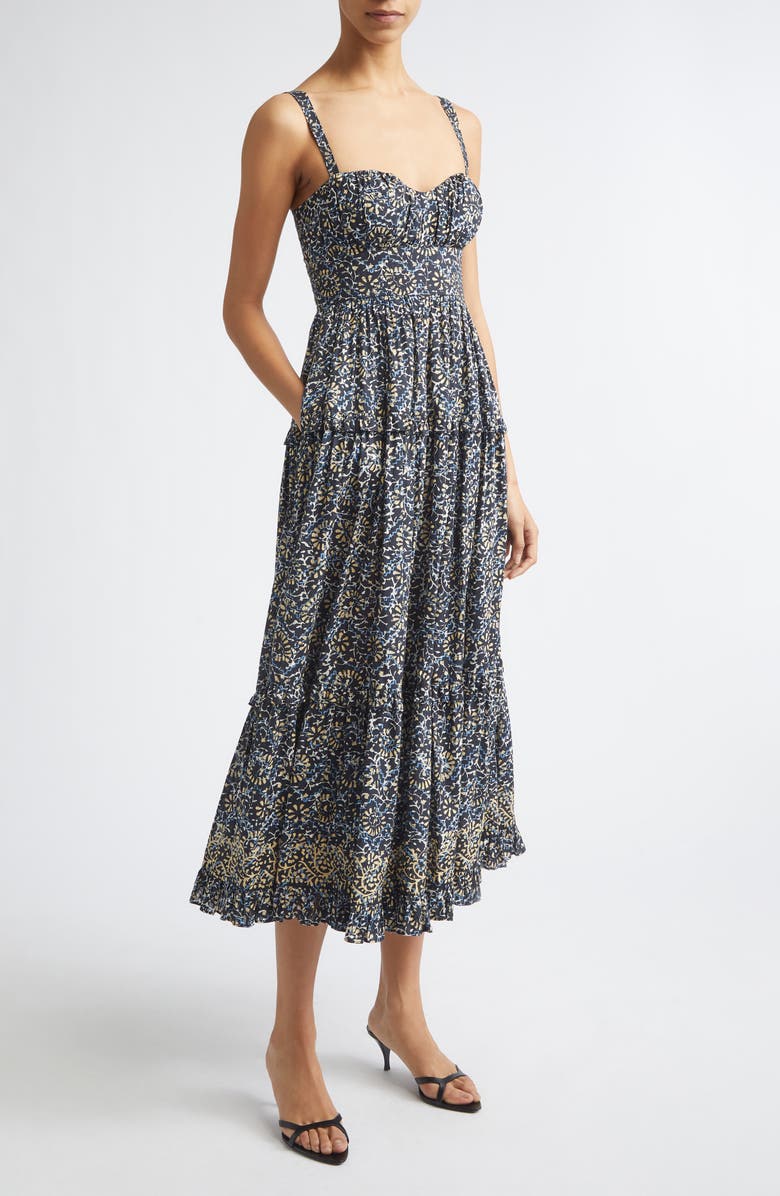Ulla Johnson Ophelia Floral Print Sleeveless Tiered Maxi Dress, Main, color, Midnight Bloom