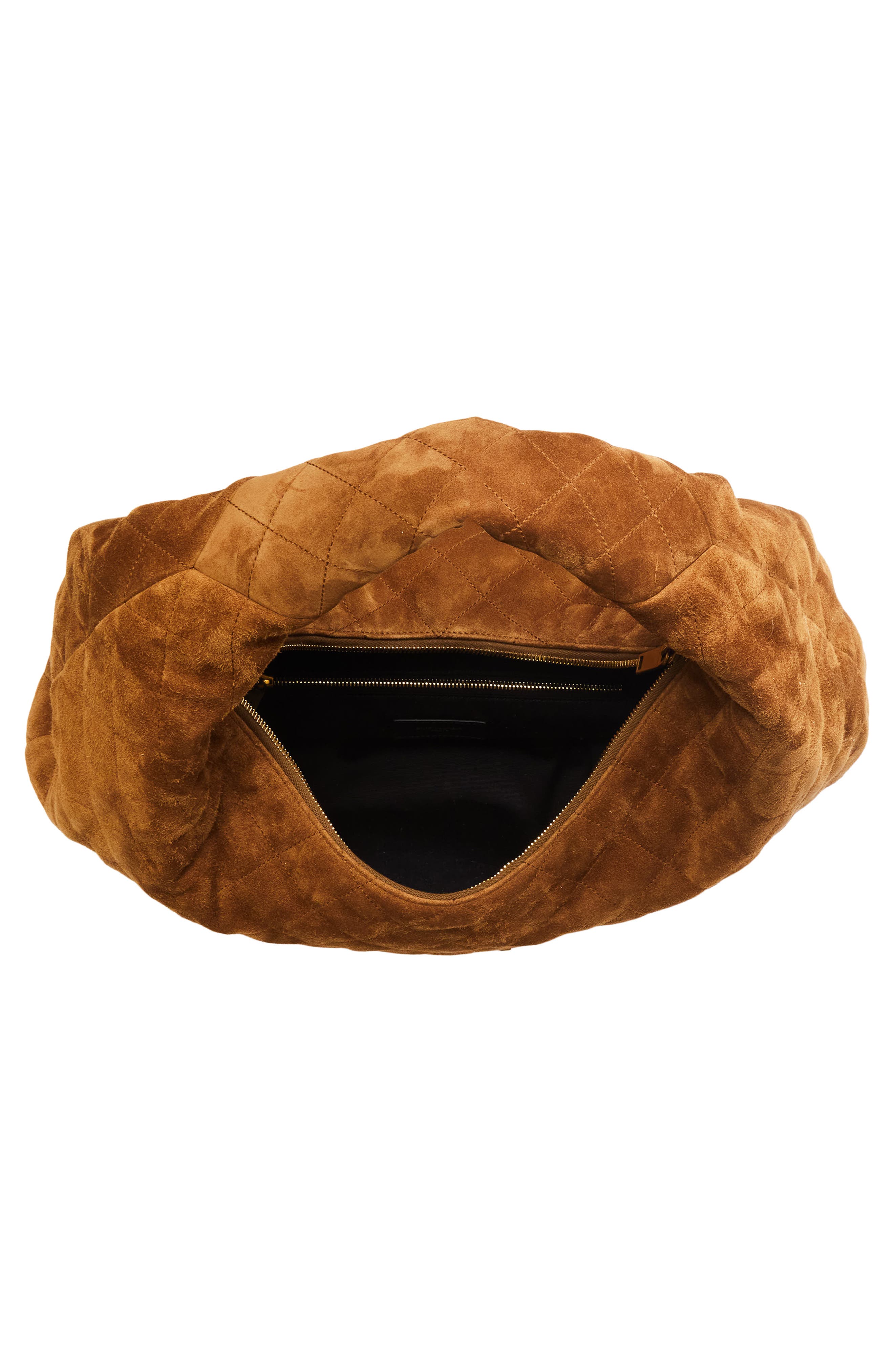 Saint Laurent Icare Quilted Suede Hobo Bag, Alternate, color, Caramel Cognac