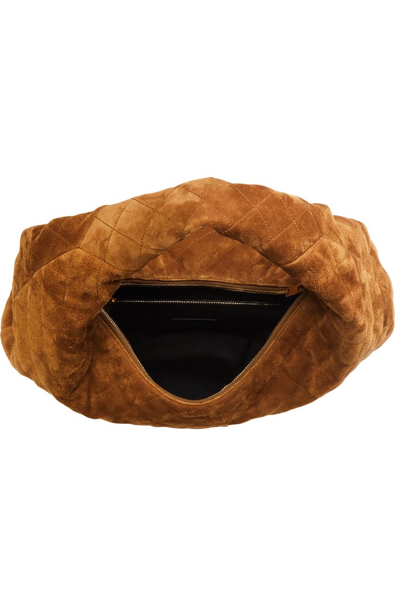 Saint Laurent Icare Quilted Suede Hobo Bag, Alternate, color, Caramel Cognac