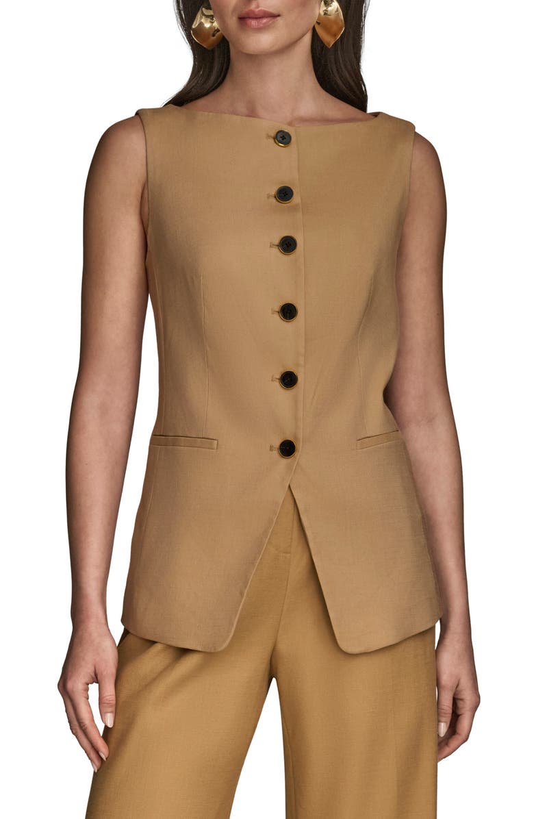 Donna Karan New York Linen Blend Vest, Main, color, Fawn