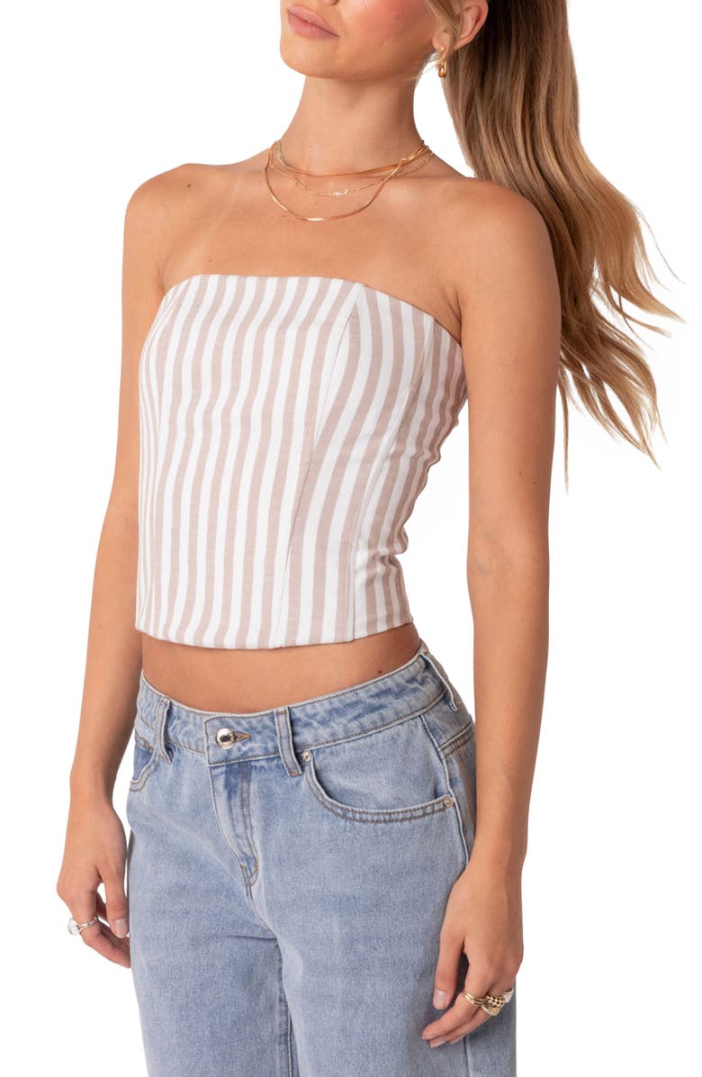 EDIKTED Adeline Lace Up Strapless Crop Top, Alternate, color,