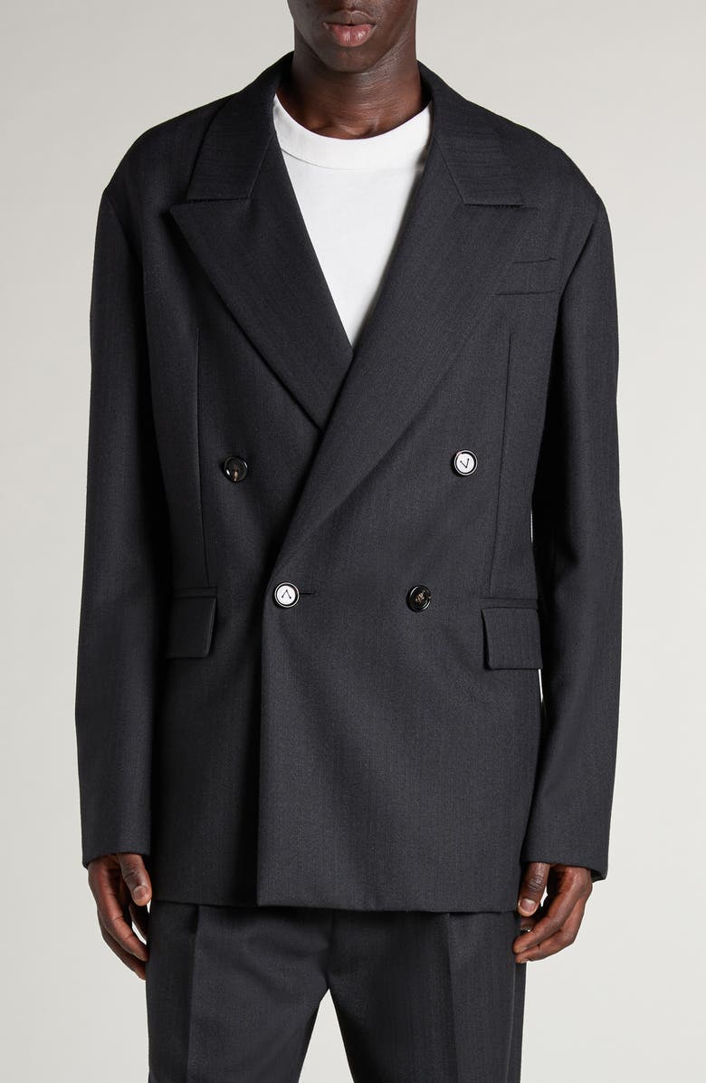 Bottega Veneta Double Breasted Subtle Stripe Wool Blazer, Main, color, 1292 Black/ Dark Blue