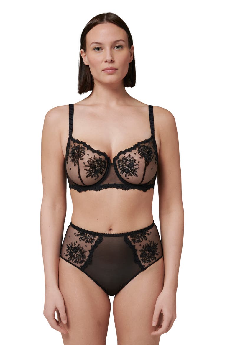 Intrigue Sheer Underwire Demi Bra, Alternate, color, BLACK
