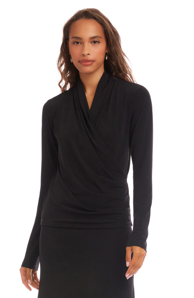 Karen Kane Travel Jersey Drape Cross Front Top, Alternate, color, Black