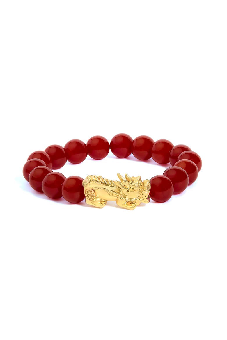 18K Yellow Gold Dragon Charm Red Agate Beaded Charm Bracelet, Main, color, Yellow Gold