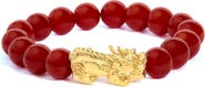 Haus of Brilliance 18K Yellow Gold Dragon Charm Red Agate Beaded Charm Bracelet