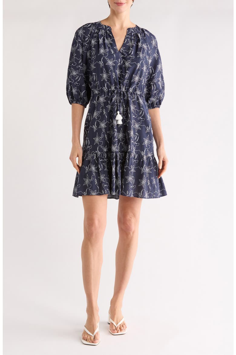 Novelty Floral Balloon Sleeve Woven Dress, Main, color, NAVY