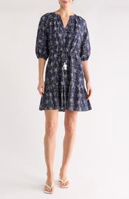 Vince Camuto Novelty Floral Balloon Sleeve Woven Dress