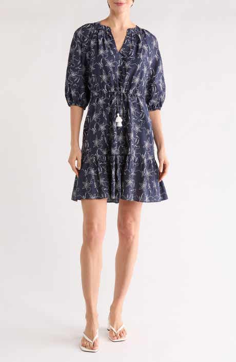 Vince Camuto Novelty Floral Balloon Sleeve Woven Dress