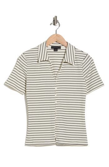 Sanctuary Stripe Button-up T-shirt In Gray