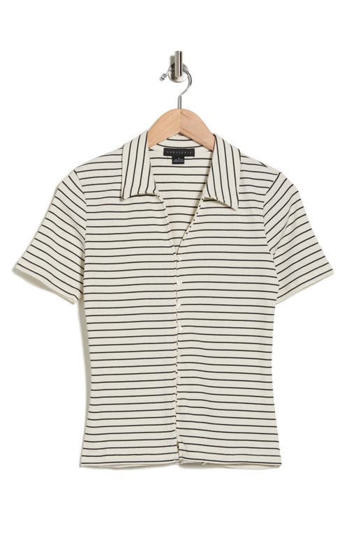 Sanctuary Stripe Button-up T-shirt In Burgundy