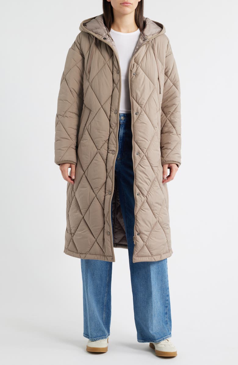 Bernardo Bren Quilted Puffer Coat, Main, color, Dusty Taupe