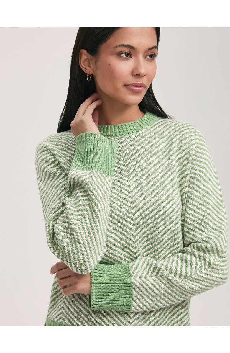Finery London Stella Cotton Crew Neck Sweater, Alternate, color, Green Chevron