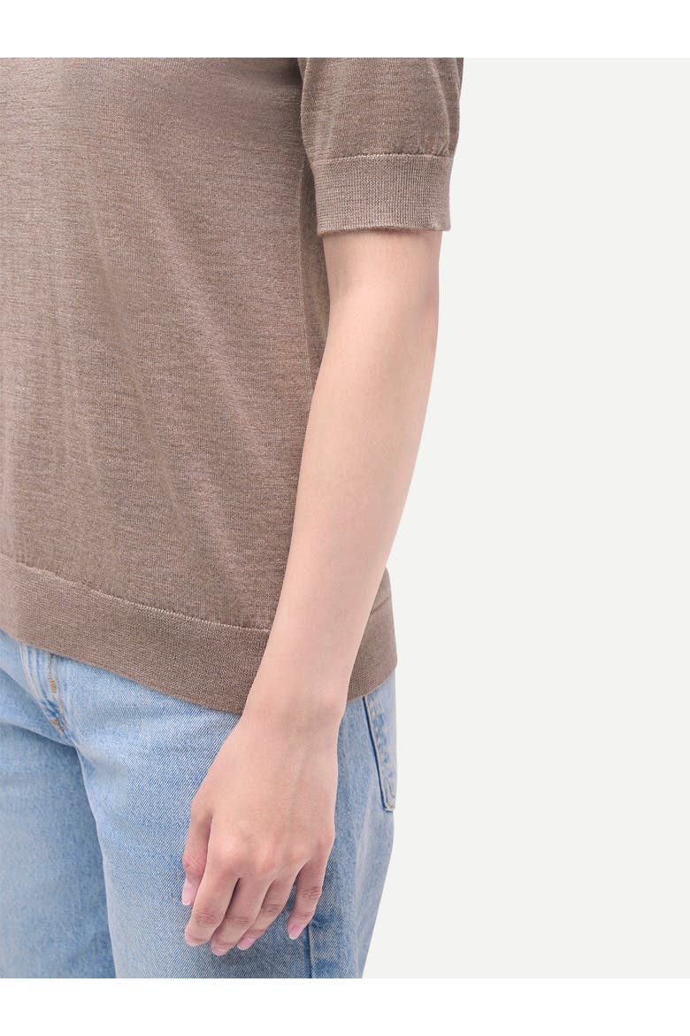 Cashmere Silk Shirt with High Neck, Alternate, color, timber wolf