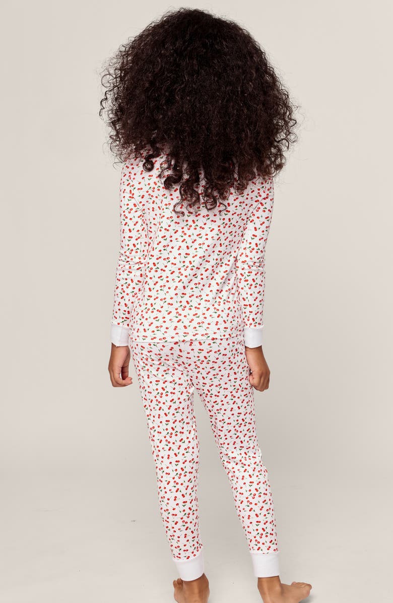 Petite Plume Kids' Cherry Print Floral Fitted Two-Piece Pajamas, Alternate, color, White