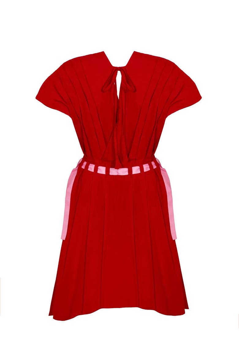 Amma Poplin Ribbon Dress, Alternate, color, Cherry Red