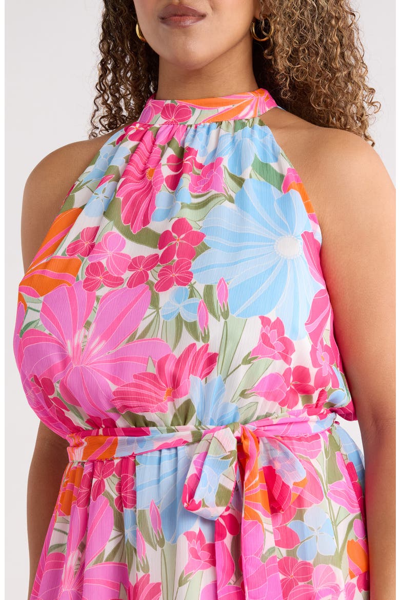 Calista Floral Ivone Ruffle Midi Dress, Alternate, color, PINK-BLUE-MULTI