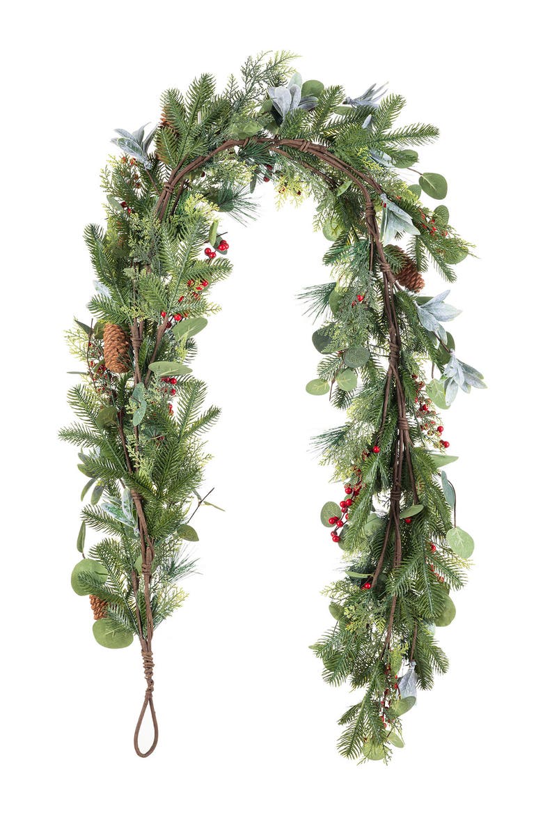 6ft Christmas Berry & Pinecone Floral Garland, Alternate, color, Green