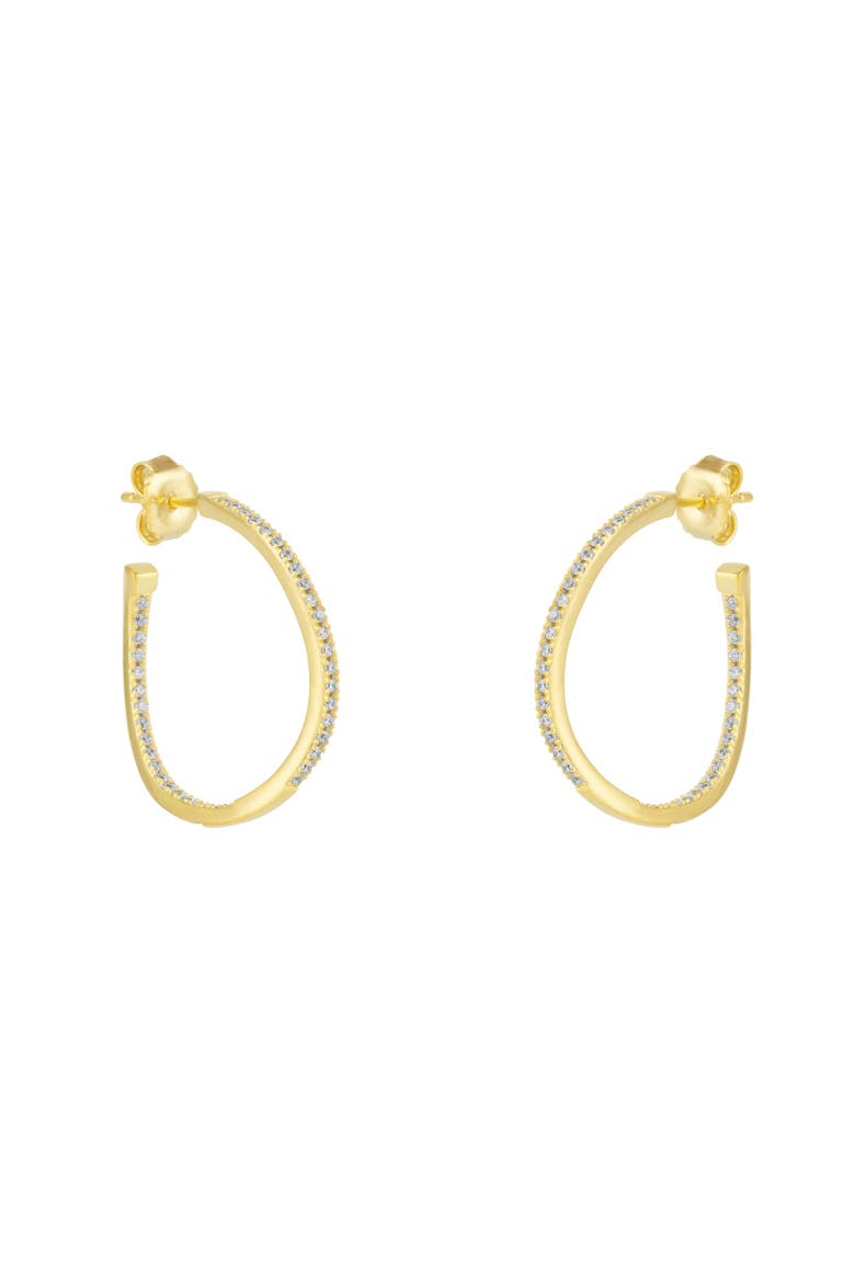 Sterling Silver Large Wavy Stud Hoop Earring With Interior Gemstones, Main, color, Gold