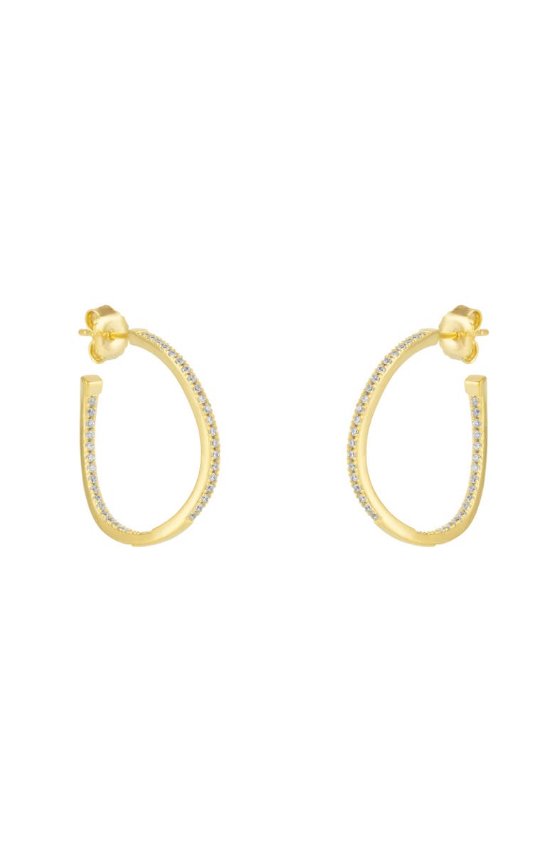 Spero London Sterling Silver Large Wavy Stud Hoop Earring With Interior Gemstones, Main, color, Gold