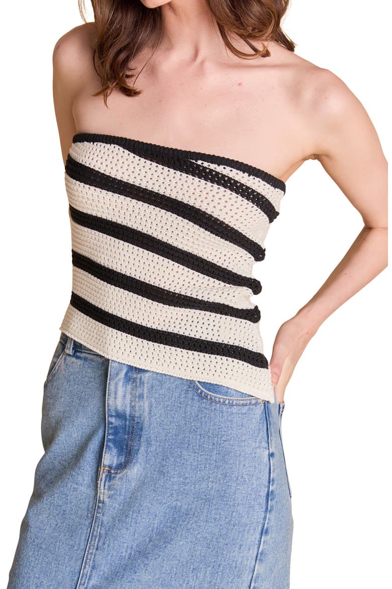 Stripe Open Stitch Tube Top, Alternate, color, CREAM/ BLACK