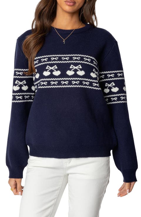 Holiday Cheer Hearts & Bows Fair Isle Crewneck Sweater
