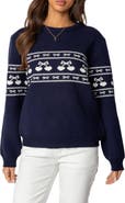 EDIKTED Holiday Cheer Hearts & Bows Fair Isle Crewneck Sweater