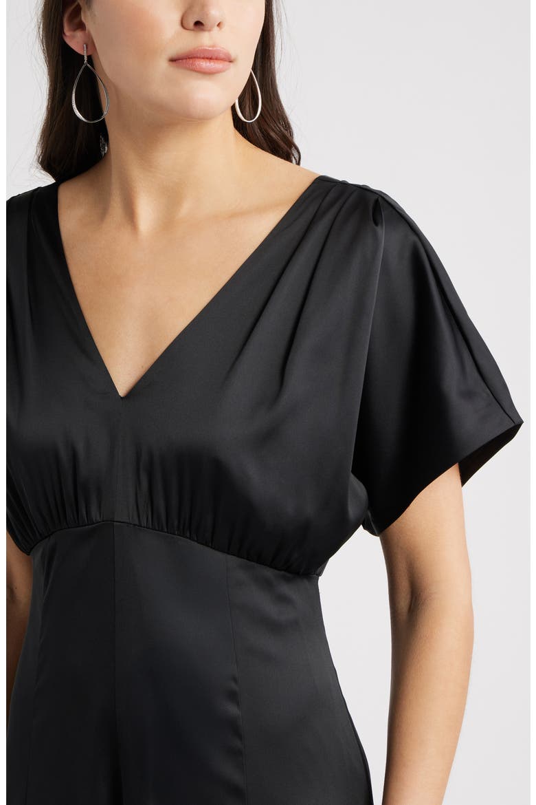 Seamed Stretch Satin Maxi Dress, Alternate, color, BLACK