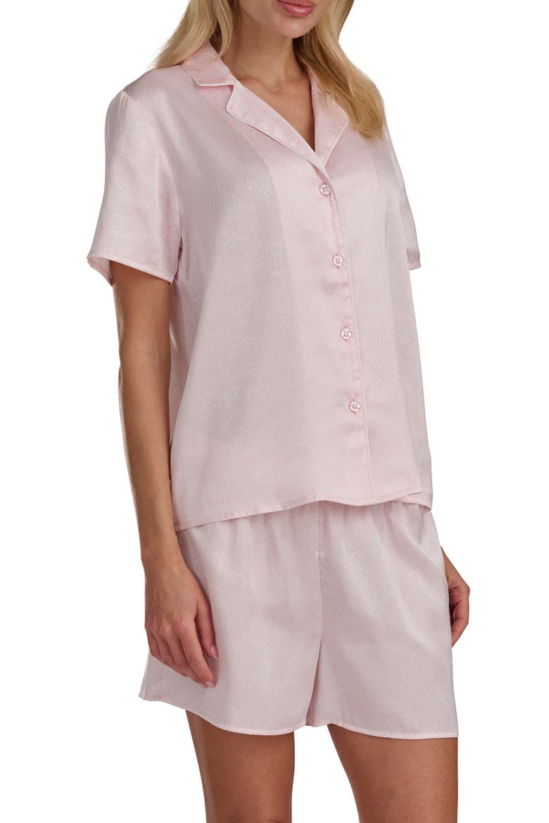 Satin Notch Collar & Boxer Pajamas, Alternate, color, TEXTURED GEO PINK