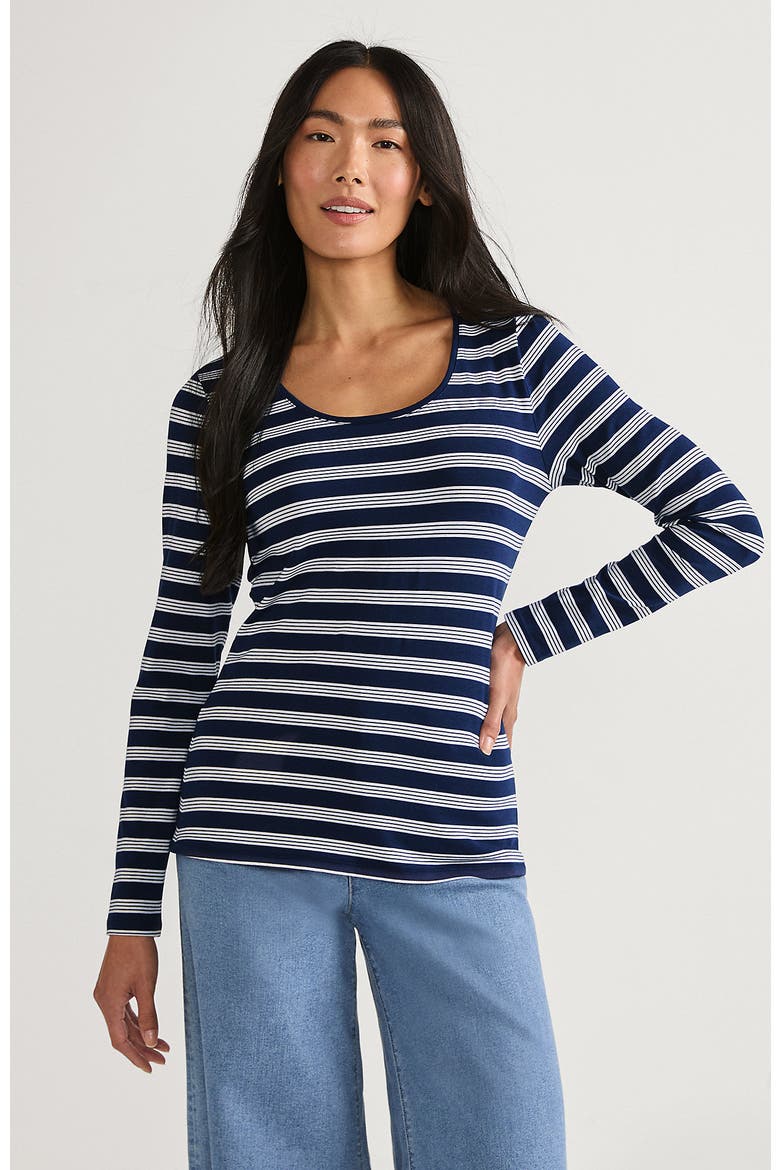 Long Sleeve Lightweight Jersey Scoop Neck T-Shirt, Alternate, color, Deep Sea Navy Quad Stripe
