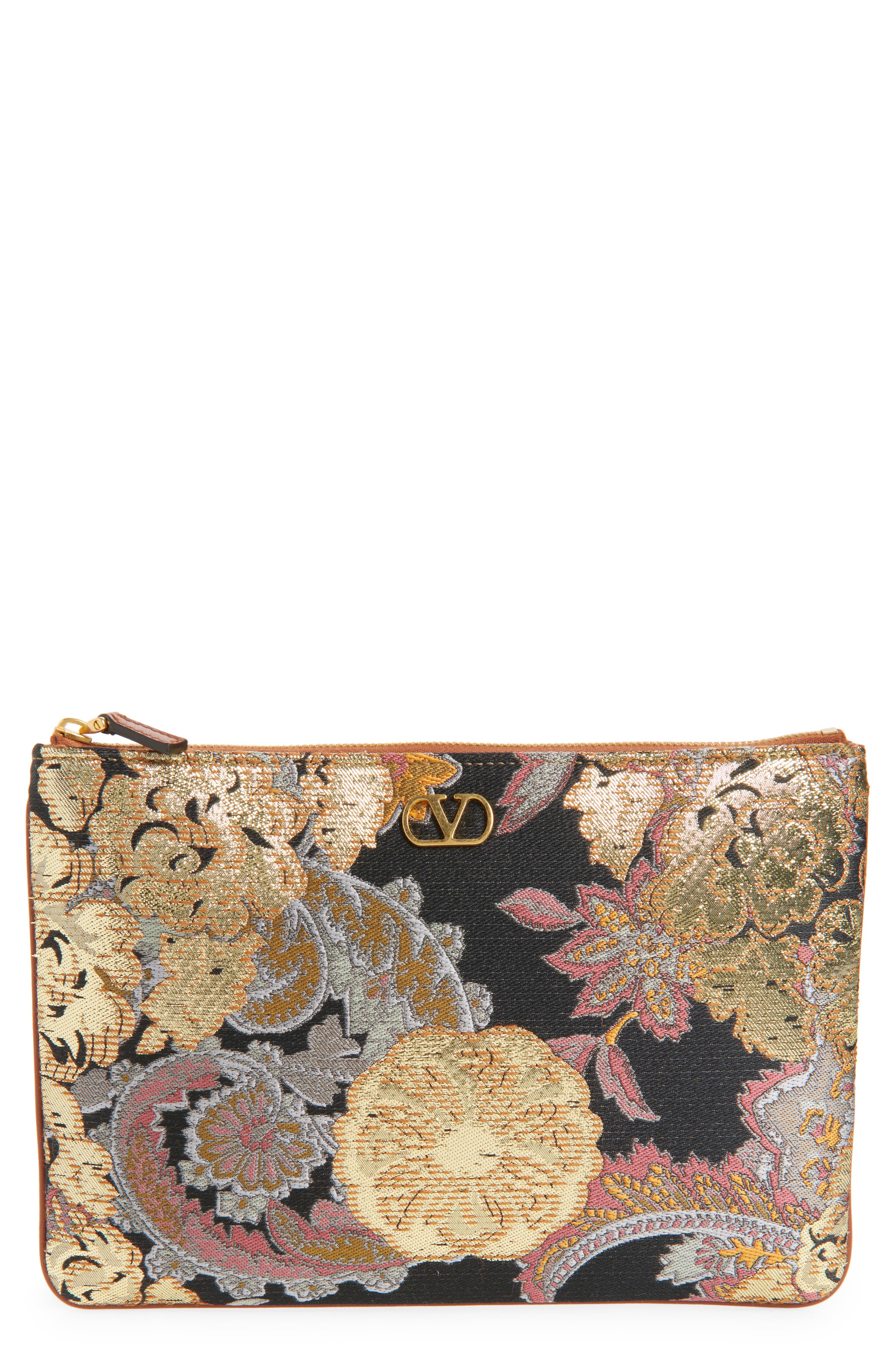 Valentino Garavani VLOGO Floral Jacquard Zip Pouch, Main, color, 