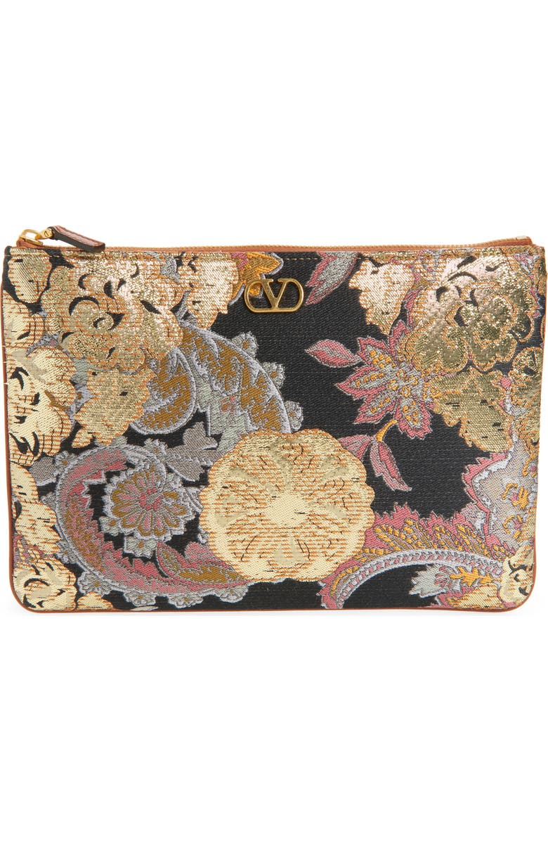Valentino Garavani VLOGO Floral Jacquard Zip Pouch, Main, color,