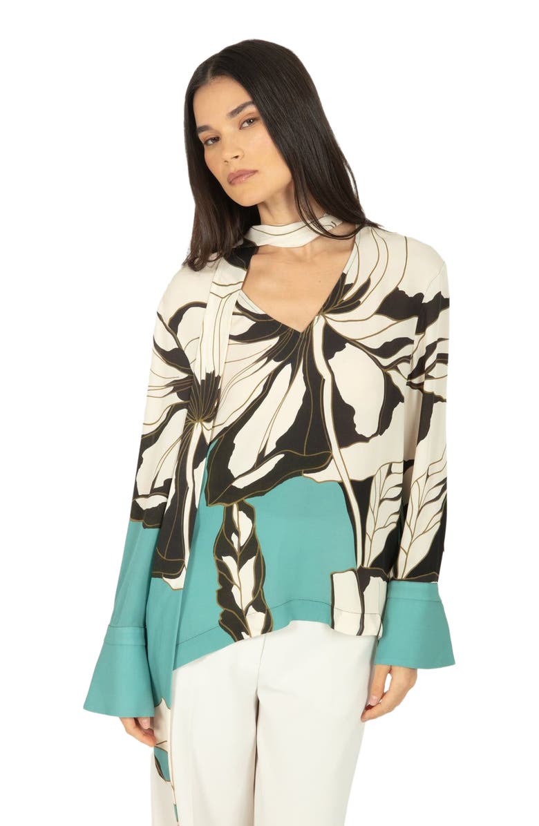 SECRET MISSION Chiara Blouse, Alternate, color, Cyan Green Abstract Floral