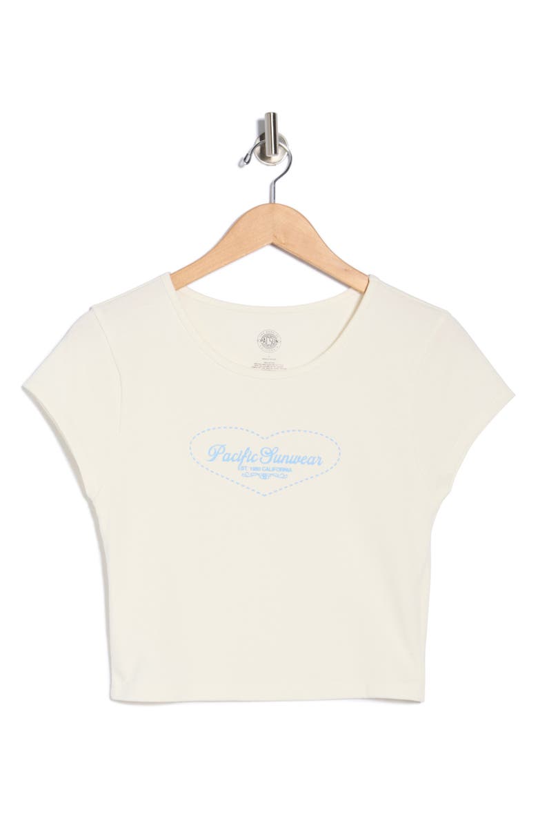 PacSun Embroidered Heart Shimmer Crop T-Shirt, Alternate, color, Cream