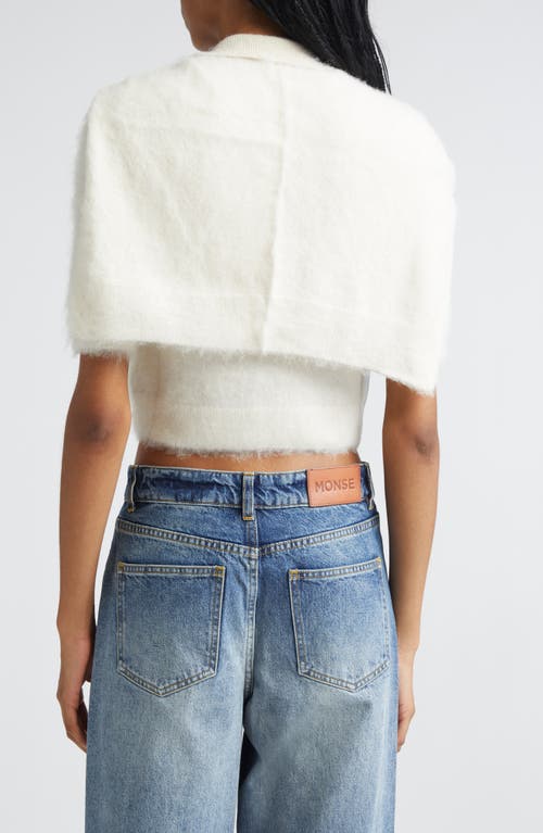 Monse Tie Scarf Overlay Crop Alpaca & Merino Wool Blend Polo In White