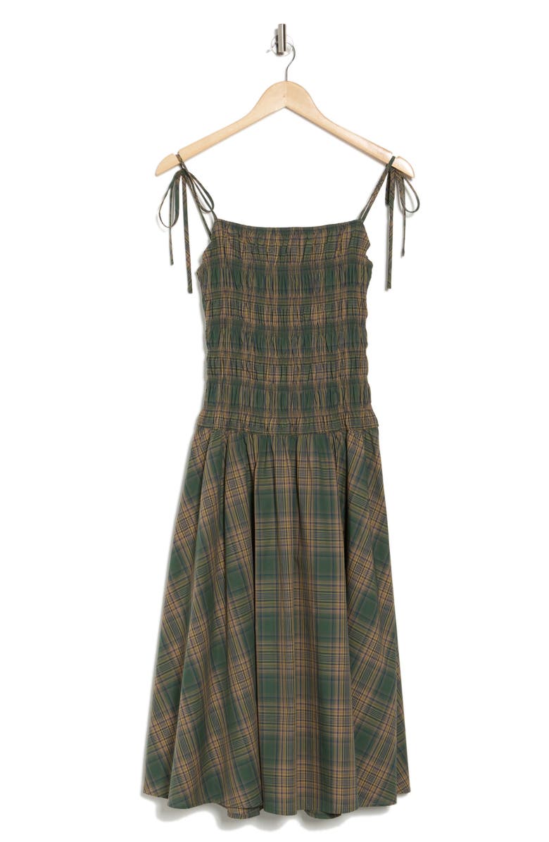 Lush Plaid Smocked Tie Strap Midi Dress, Alternate, color,